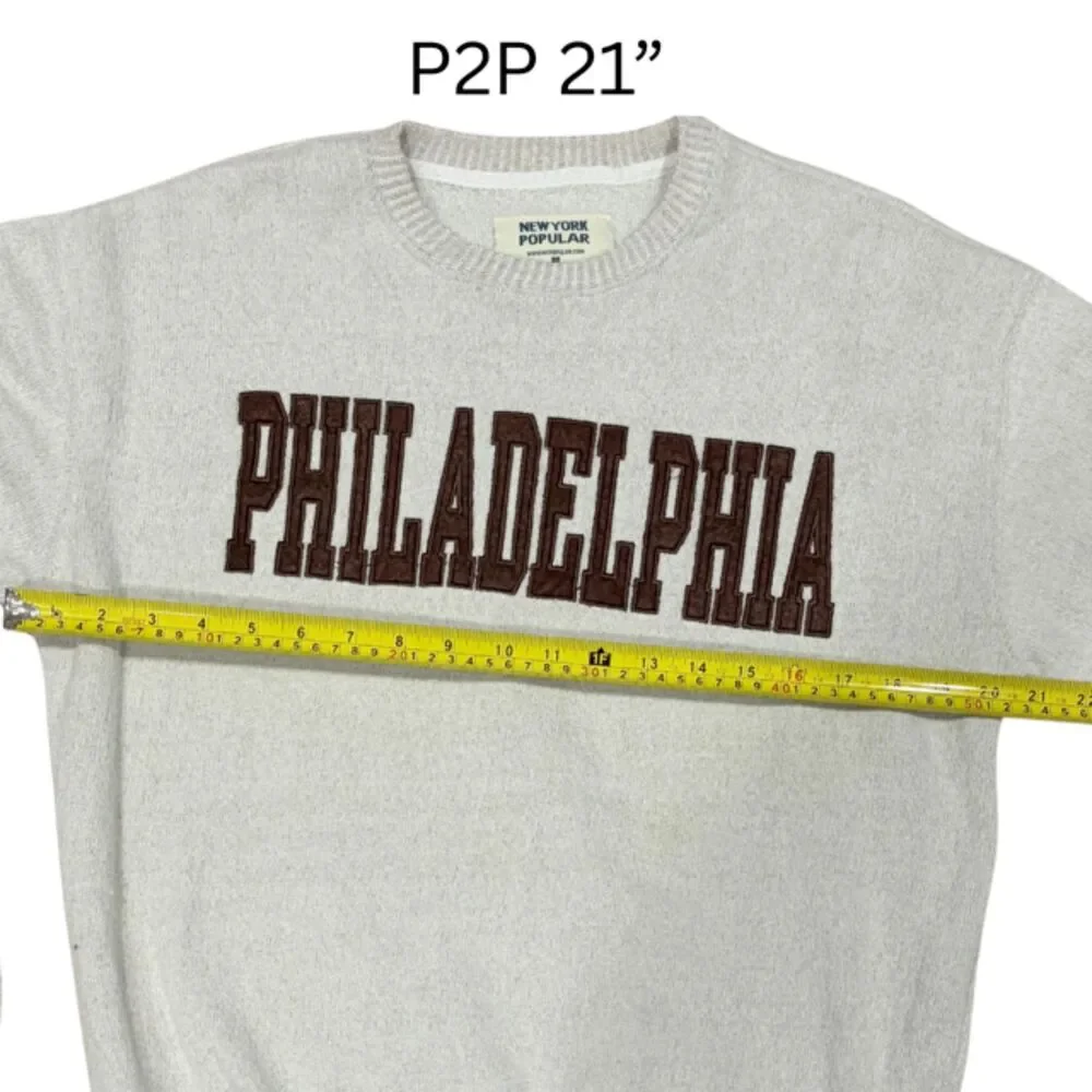 New York Popular Philadelphia Crewneck Sweatshirt Oatmeal Brown Size M